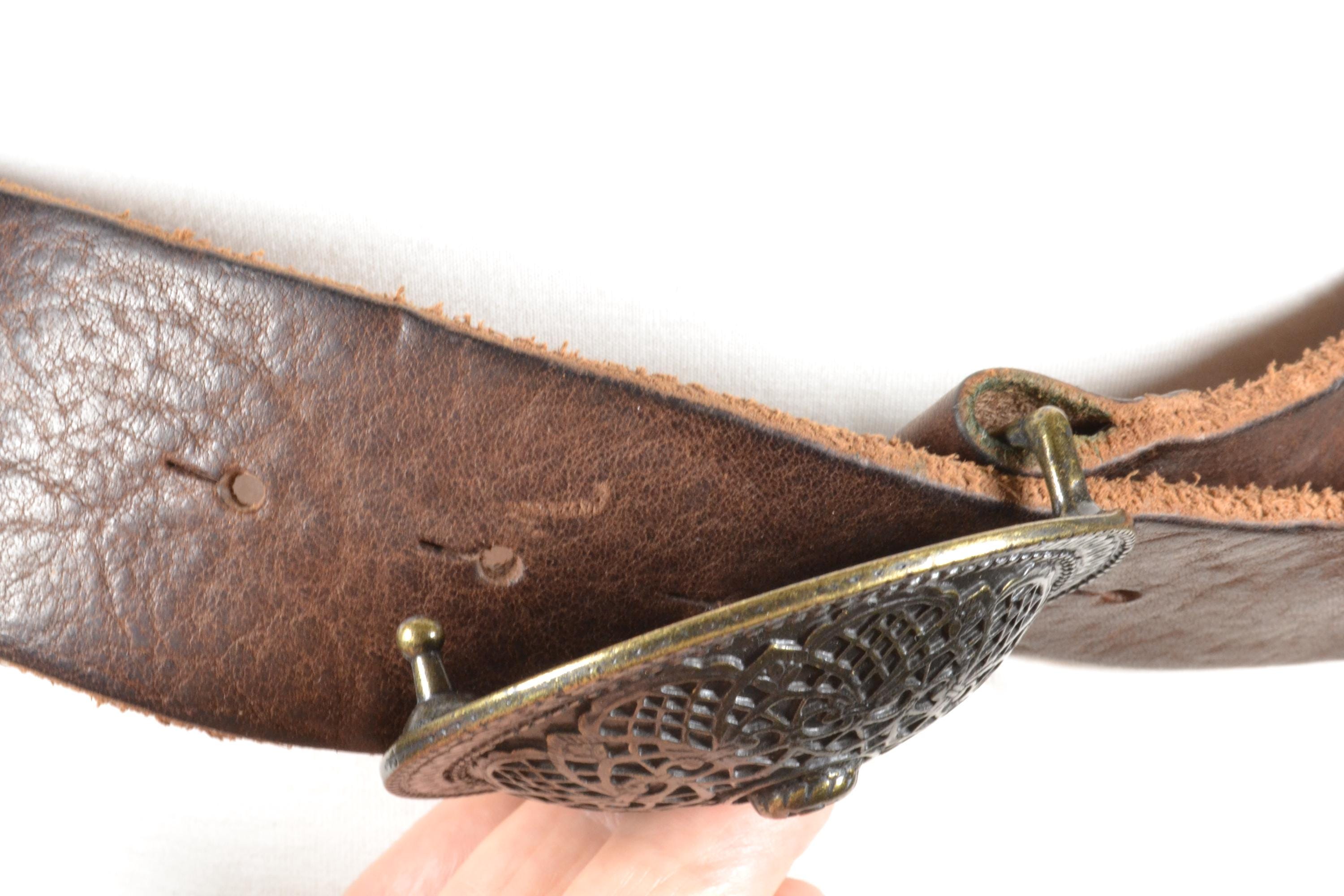 Women\'s Brown Leather Belt with Ornate Brass Medallion Brown Medallion Belt – Farm Girls Fancy Frills main image 2