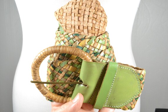 Vintage Green Braided Leather Belt, Multicolored Sustainable  display picture 1
