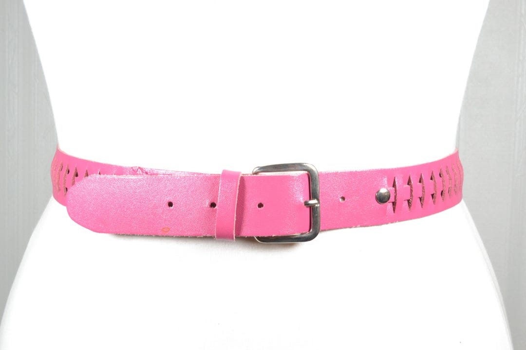 Hot Pink Leather Belt: Woven Detail Retro Waist Belt - Etsy