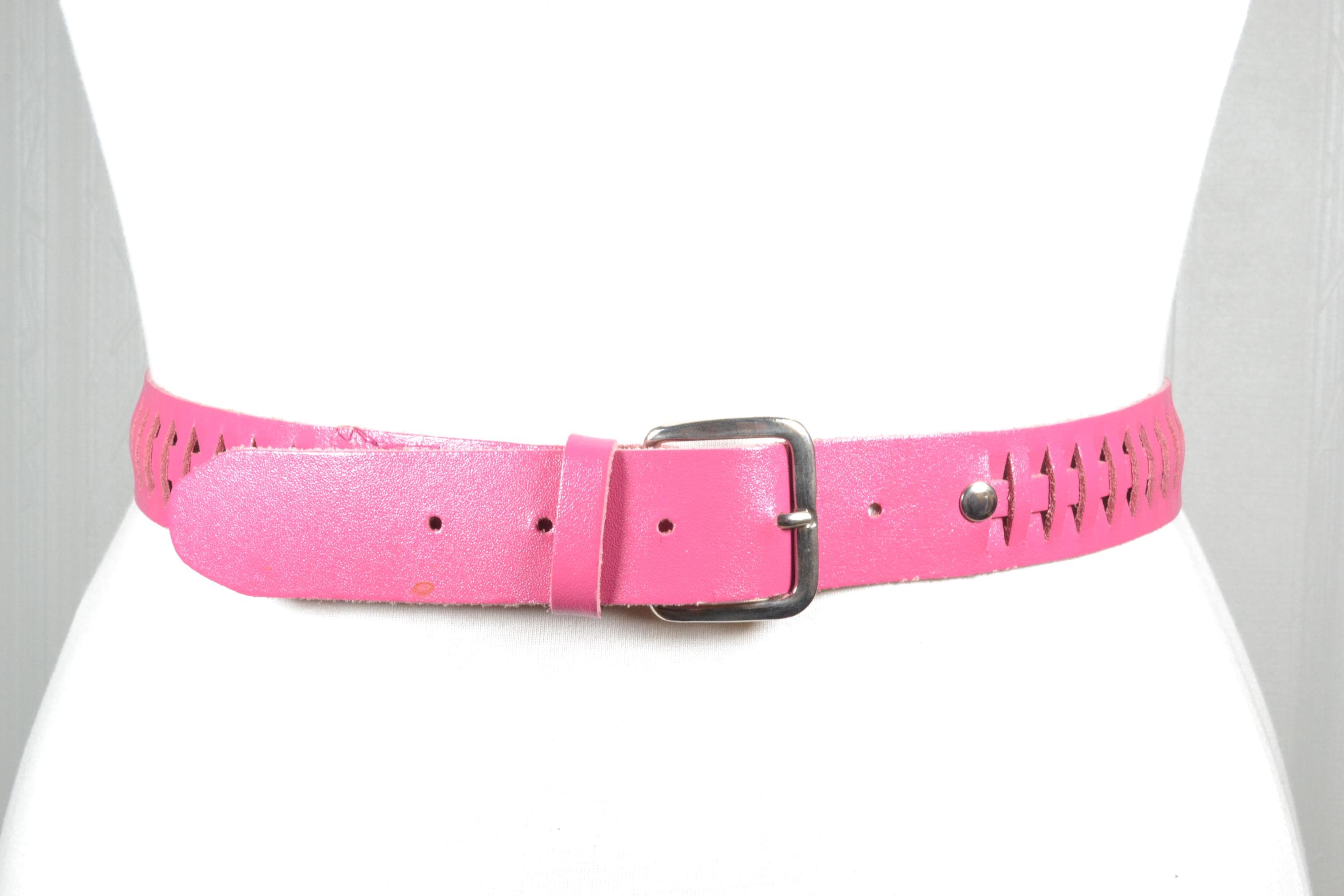 Hot Pink Leather Belt: Woven Detail Retro Waist Belt - Etsy