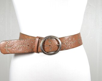 Vintage Chocolate Brown Snakeskin Studded Belt With Silver  display picture 1