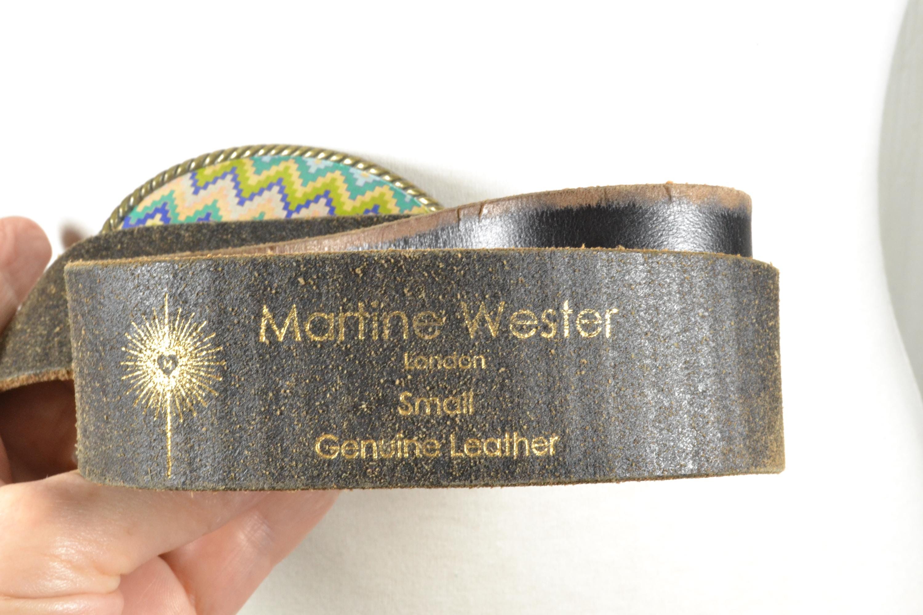 Martine Wester Belt Medium 38 Black Jeweled Rhinestone Leather Solid Vintage Martine Wester Black Leather Belt, Oval Navajo Style  main image 3