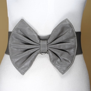 Gray Bow Waist Belt, Wide Elastic Cinch Belt with Leather Bow, Retro Statement Belt for Women, Vintage 50s Style Belt, Adjustable Dress Belt
