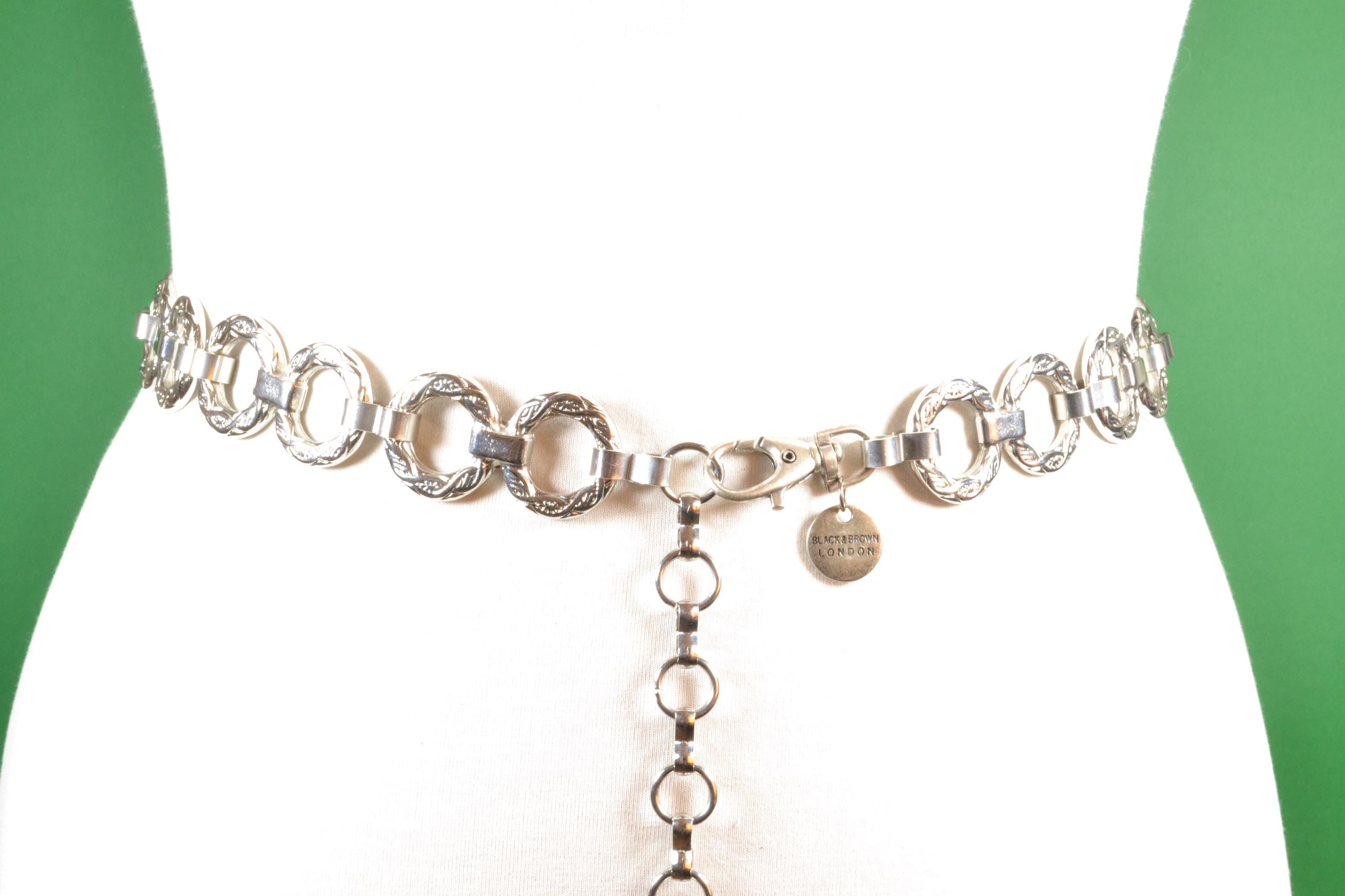 ヴィンテージシルバーチェーンベルト：メタリックY2Kウエストベルト