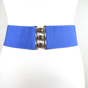 Wide Bright Blue Stretch Belt for Women, Colorful Retro Waist Cincher, 80s Statement Belt, Elastic Bold Belt
