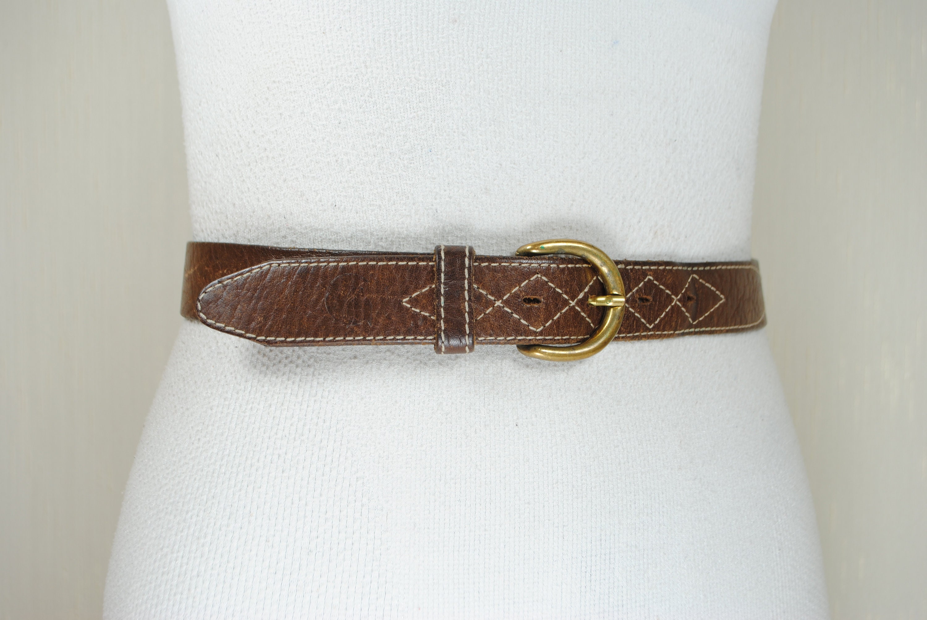 Vintage Western Boho Leather Belt with Stitched Detailing Brown Tan Classic Buck Stitch Belt – Brown Leather Western Belt | The  main image 2