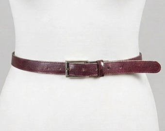 小物 vintage lether narrow belt burgundy Skinny Burgundy Leather Belt for Women, Minimal Thin Waist Belt