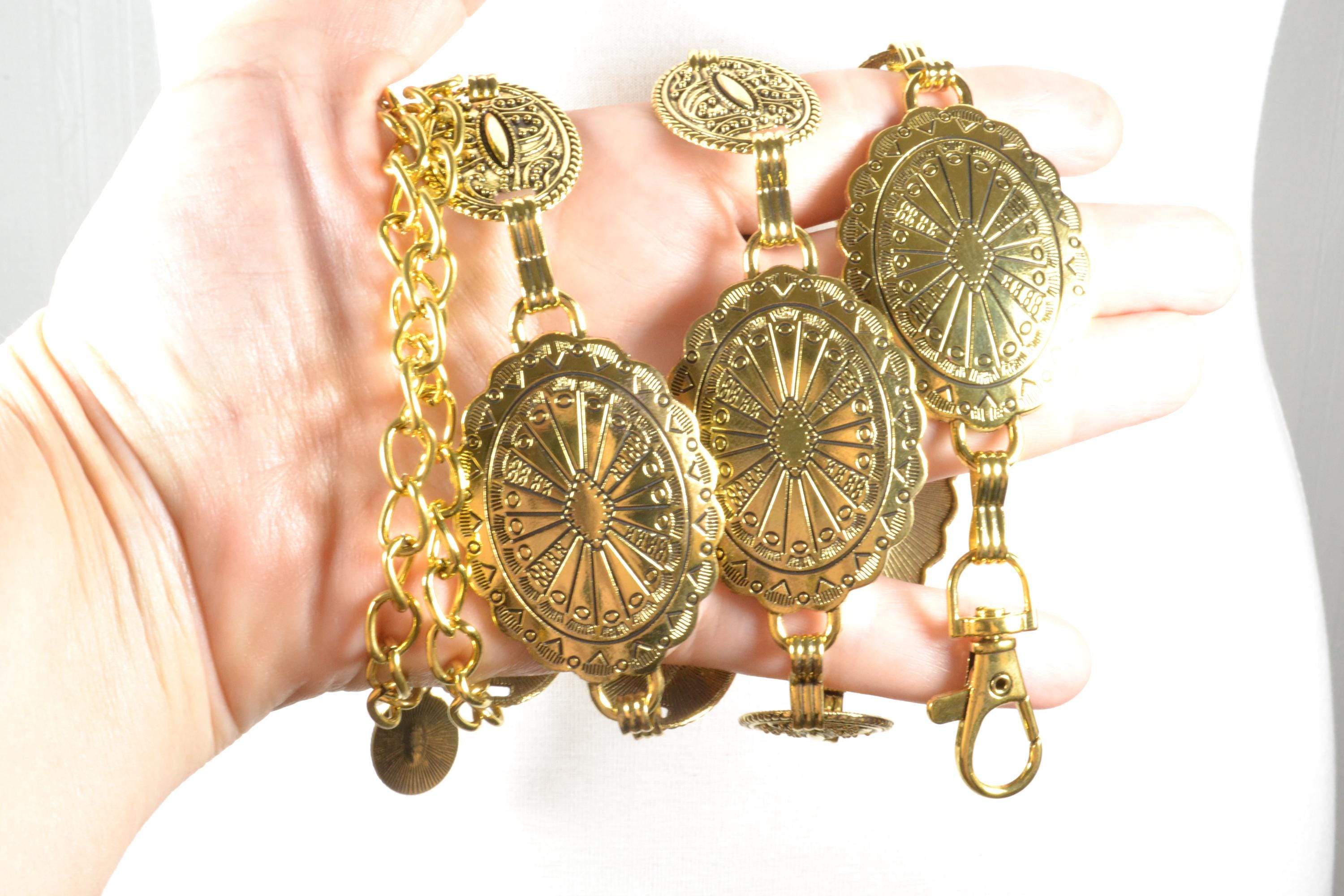 VTG L/XL Stretch Gold Tone Coin Style Belt Hook Closure Boho Festival Concert il_fullxfull.6251216349_iaq2.jpg main image 4