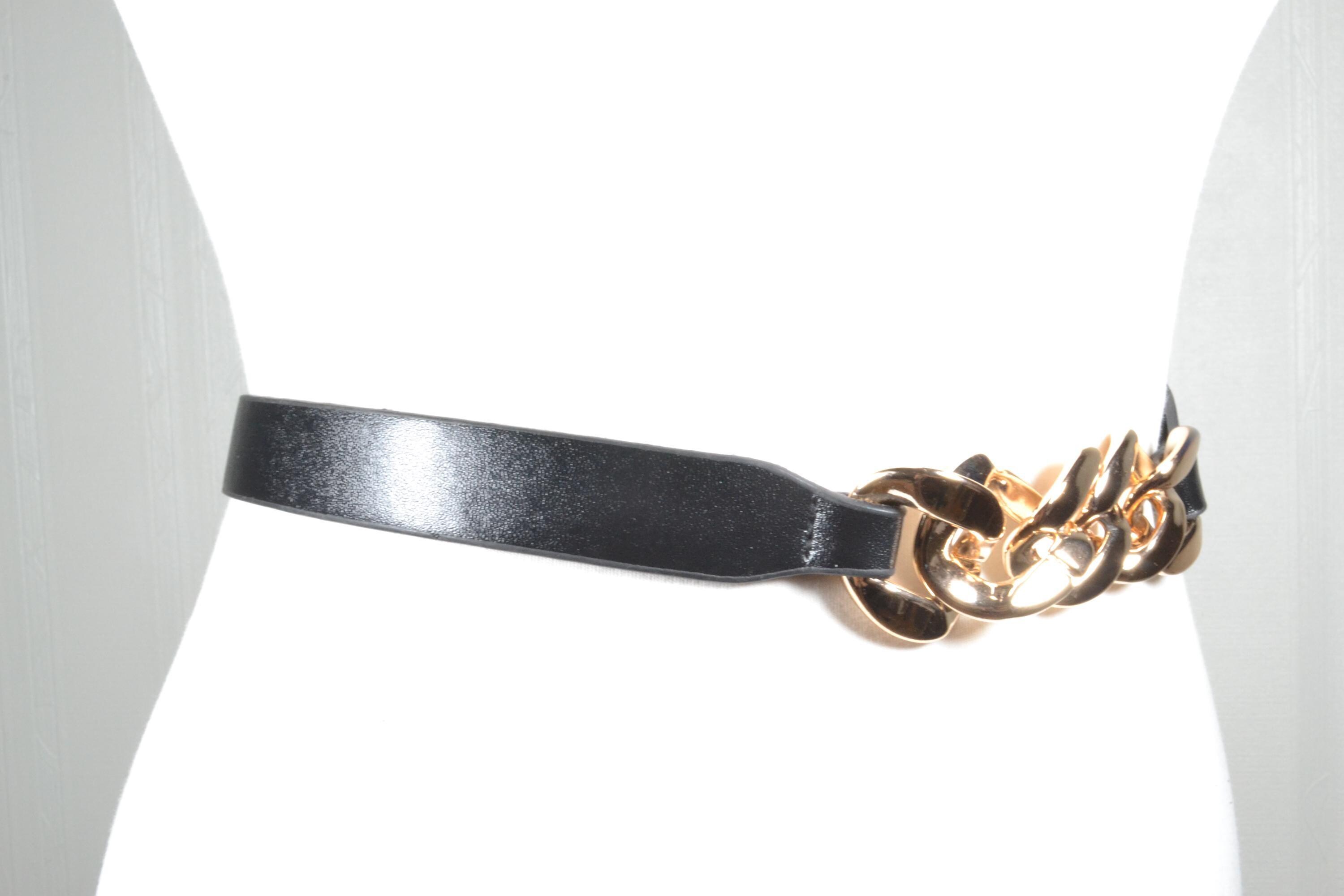 Vintage Black Belt With Gold Chain Link - Elegant Waist  display picture 3