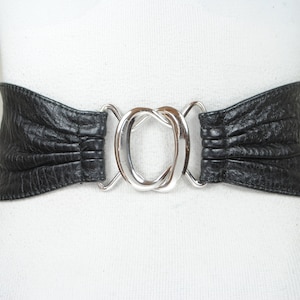Elegant Black Wide Soft Leather Belt for Women with Clasp Buckle, Vintage Waist Belt, Minimalist Statement Belt