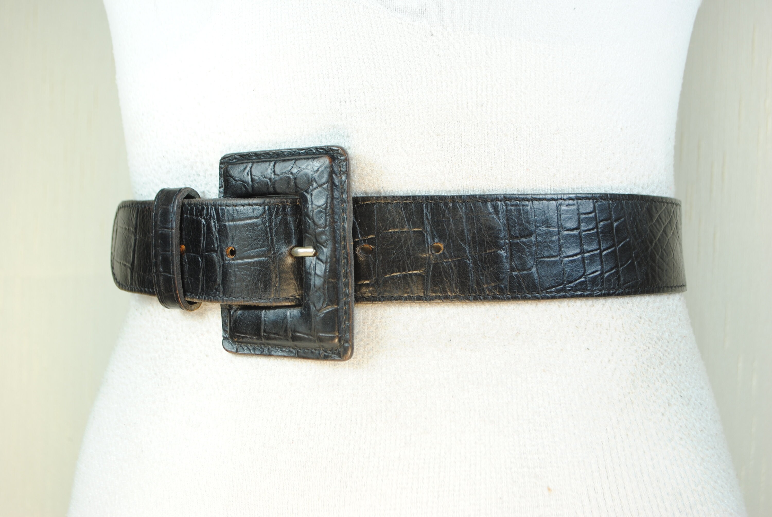 Black Croc Embossed Wide Waist Belt: Square Buckle - Etsy