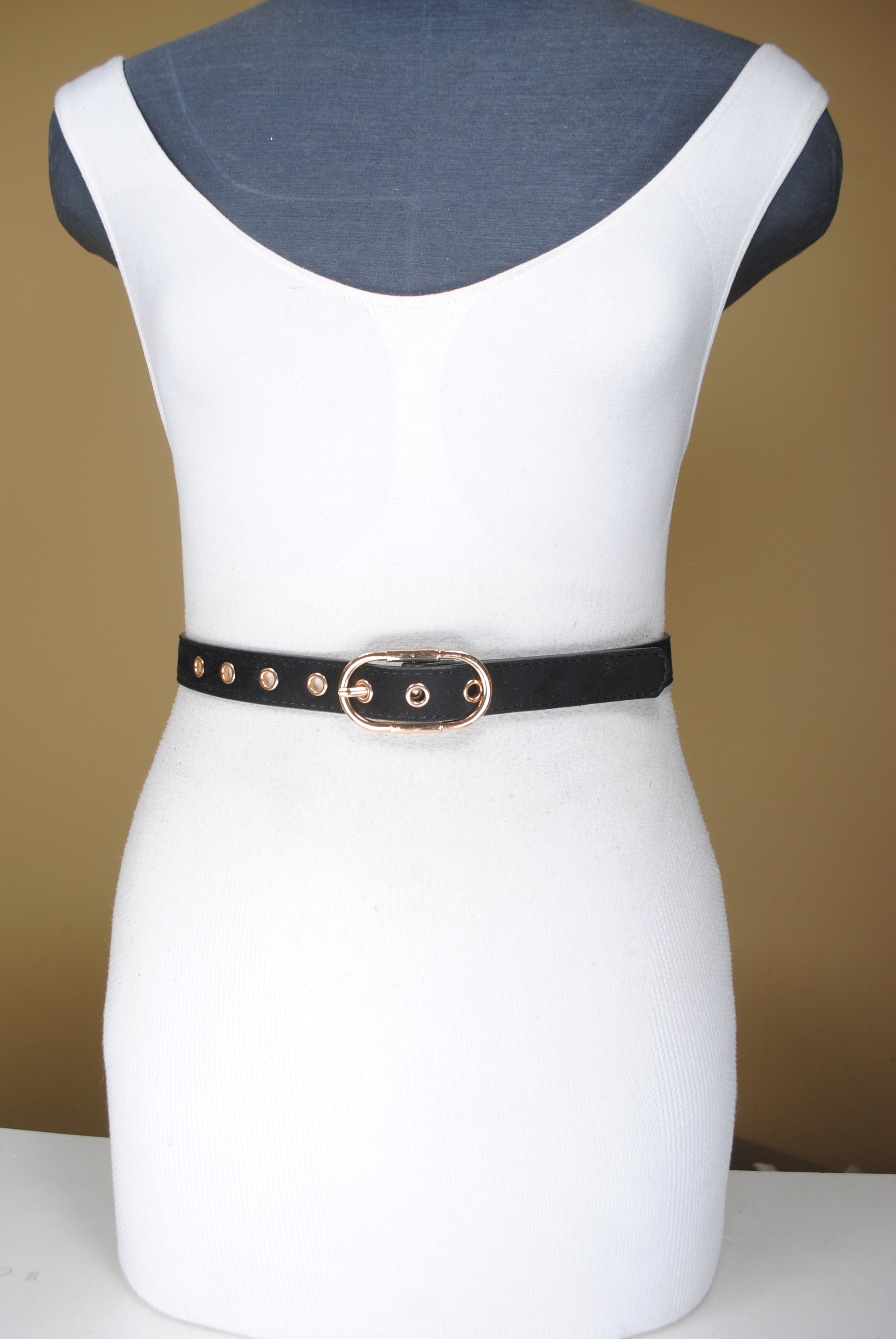 Skinny Black Belt Gold Riveted Belt Women With Gold Buckle - Etsy UK