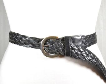 Cinturón de cuero trenzado negro vintage: Cinturón bohemio ajustable