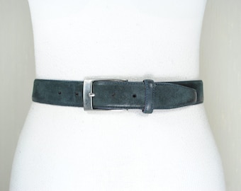 Vintage Navy Blue Suede Belt: Unisex Fashion Accessory