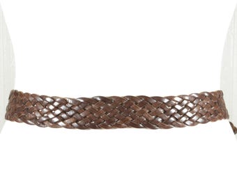 Vintage Chocolate Brown Braided Leather Belt With Round  display picture 1