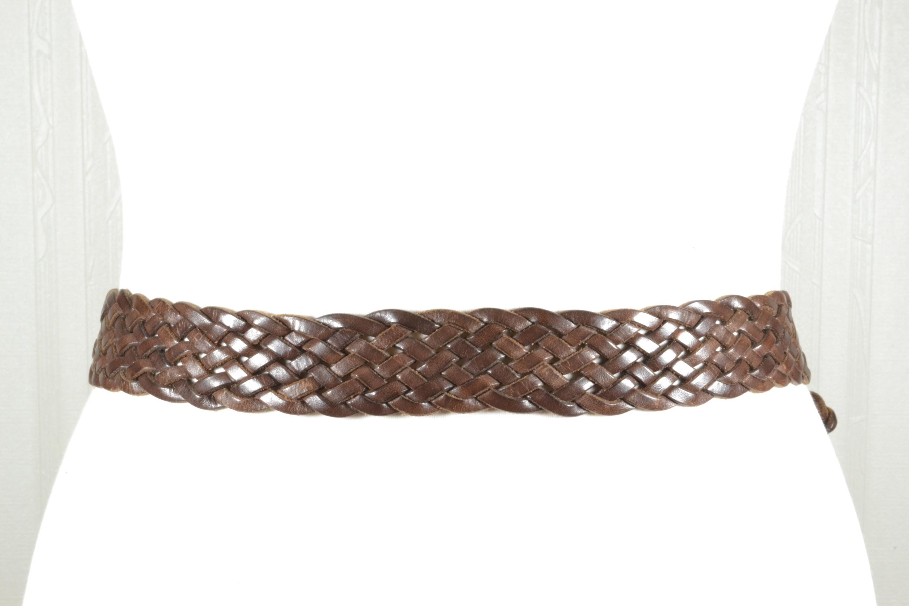 Vintage Brown Woven Leather Belt Braided Western Cowgirl Festival Womens Small Vintage Woven Leather Belt: Brown Braided Western Boho  main image 3