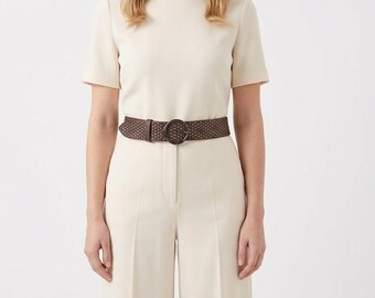 Vintage Brown Leather Studded Belt, Edgy Rock Style