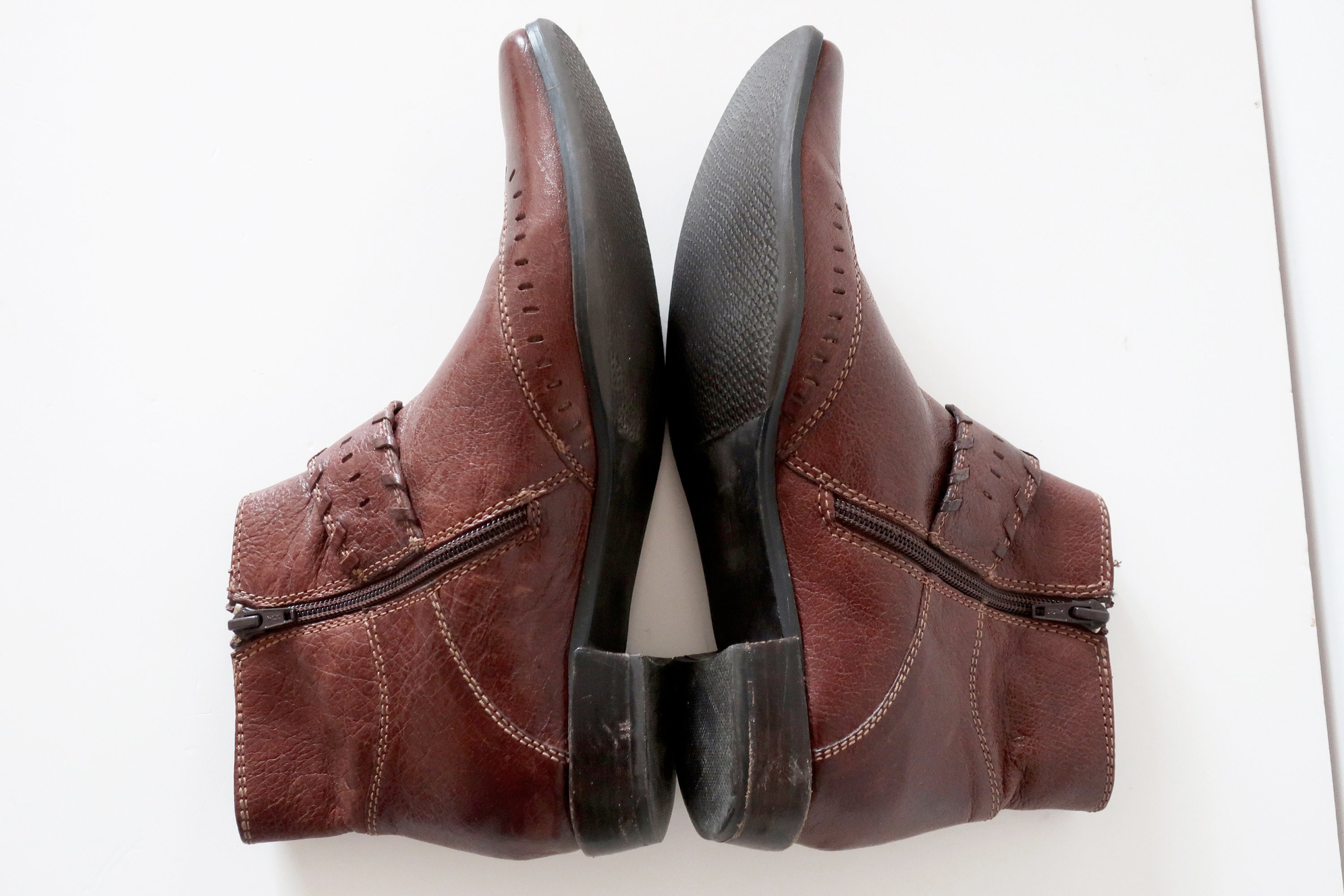 Botines de cuero cosido marrón de la década de 1970 para | Etsy