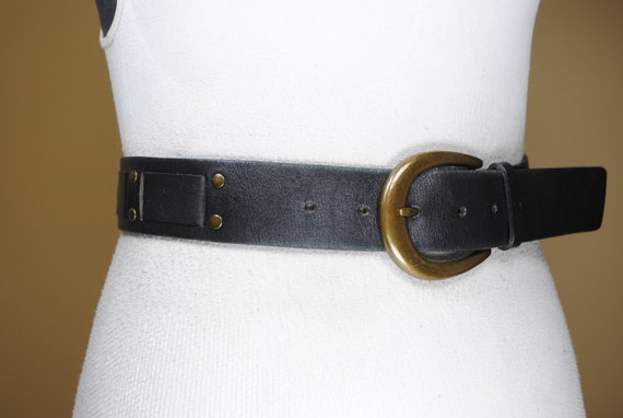 Black Leather Belt With Brass Buckle -  Canada
