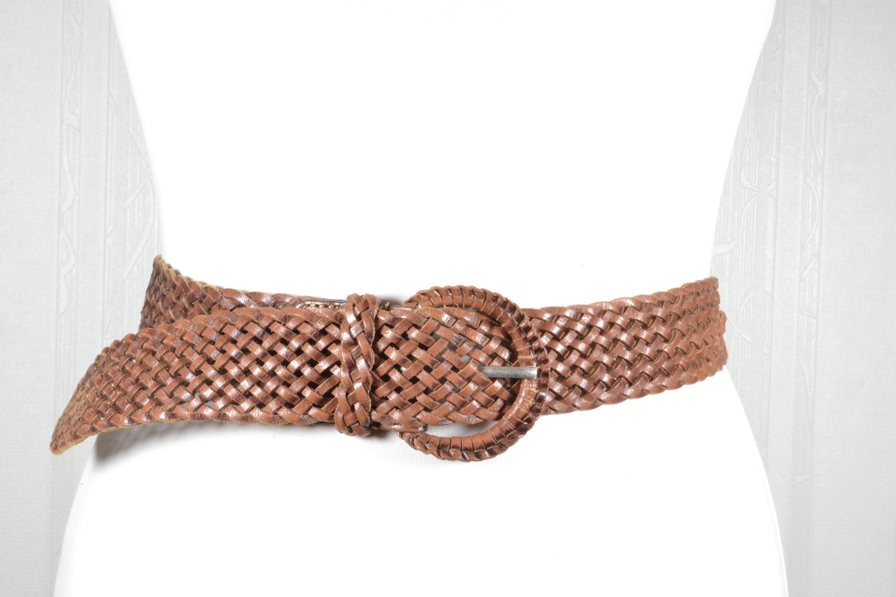 Vintage Chocolate Brown Braided Leather Belt: Boho Style 