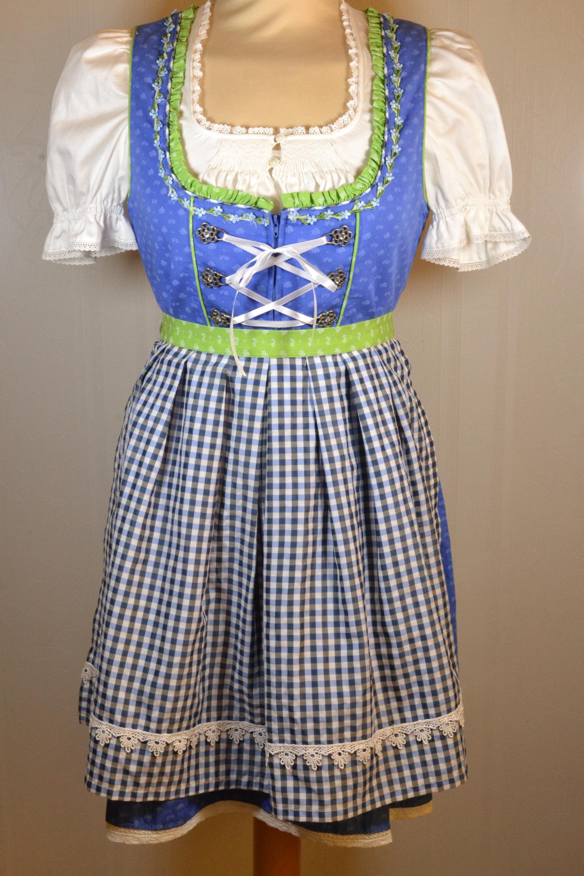 German Ruffles Blue Dirndl Dress Bavarian Trachten German Oktoberfest Costume Folk ...