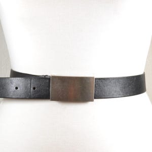 Classic Black Leather Belt with Minimalist Rectangular Metal Buckle, Timeless Unisex Accessory