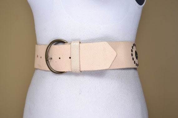 Beige Bronze Riveted Leather Belt for women - image 2