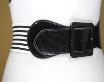 Black and white stretch belt for women