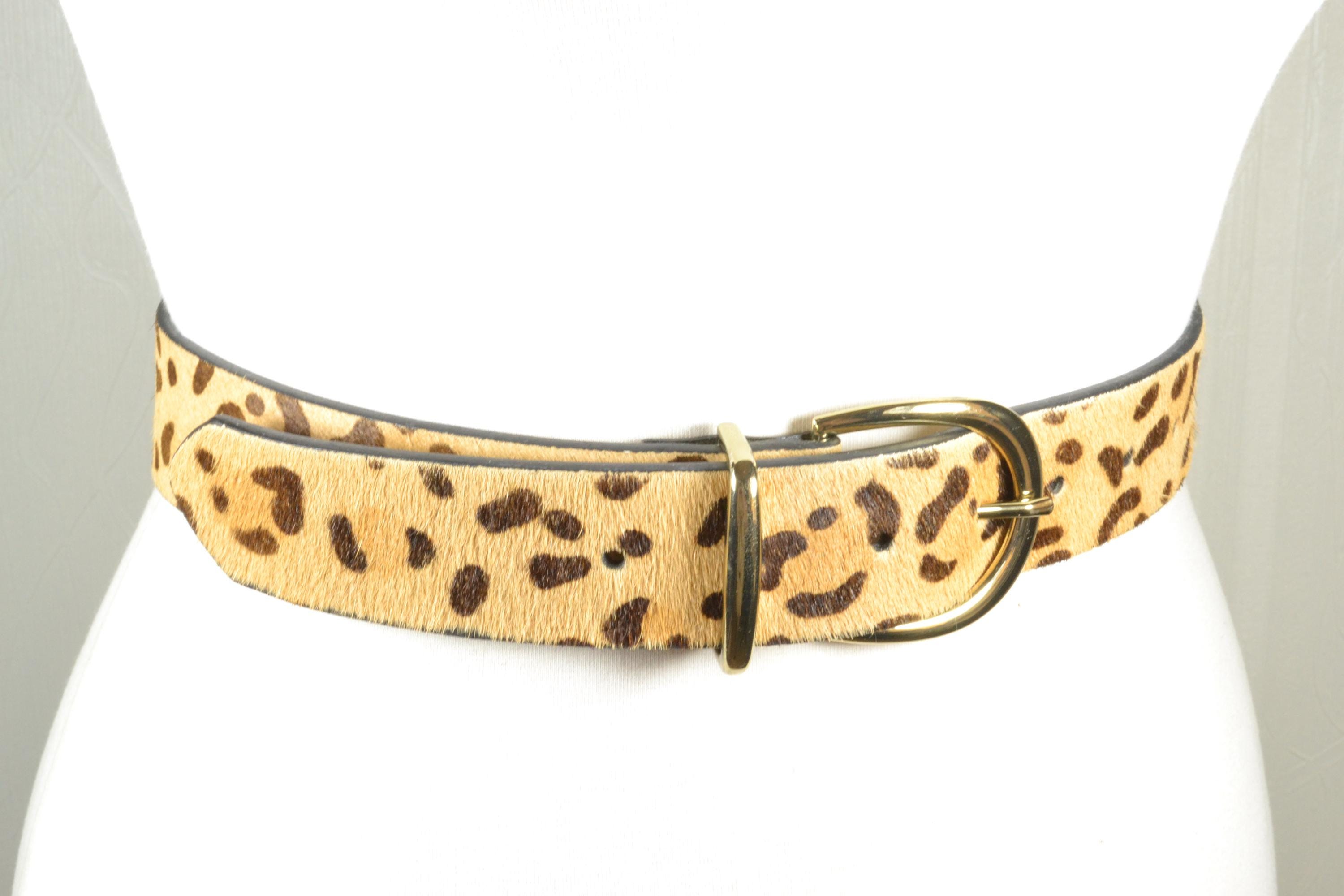 Leopard Print Leather Belt With Gold Buckle, Animal Print 