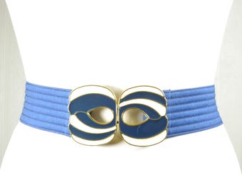 Vintage Nan Lewis 80’s navy enamel stretch belt EVC OS Vintage Nan Lewis Navy Blue Stretch Belt With Enamel Buckle  main image 4