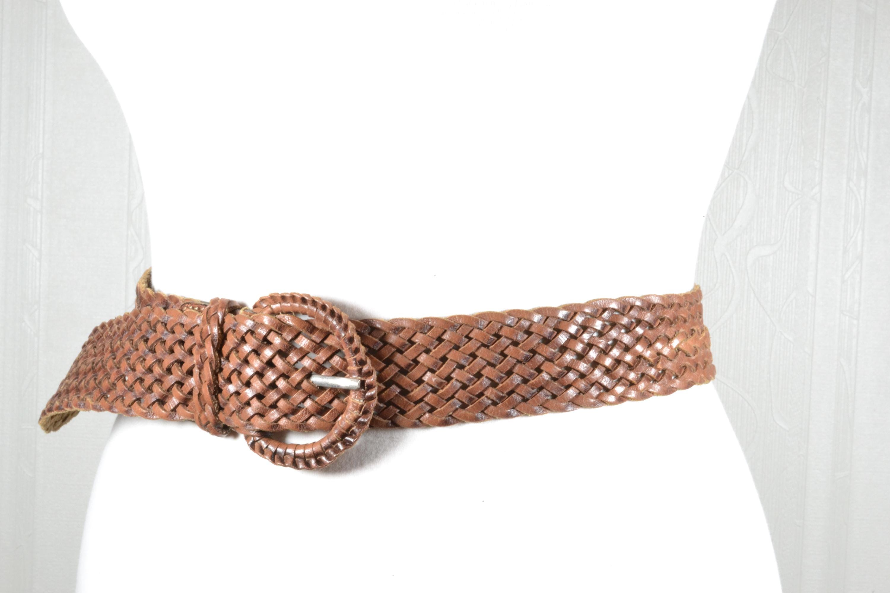 Vintage Brown Woven Leather Belt Talbots Braided Womens Medium Boho‎ Festival Vintage Chocolate Brown Braided Leather Belt: Boho Style  main image 4