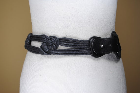 Wide black braided belt with big knots - image 6