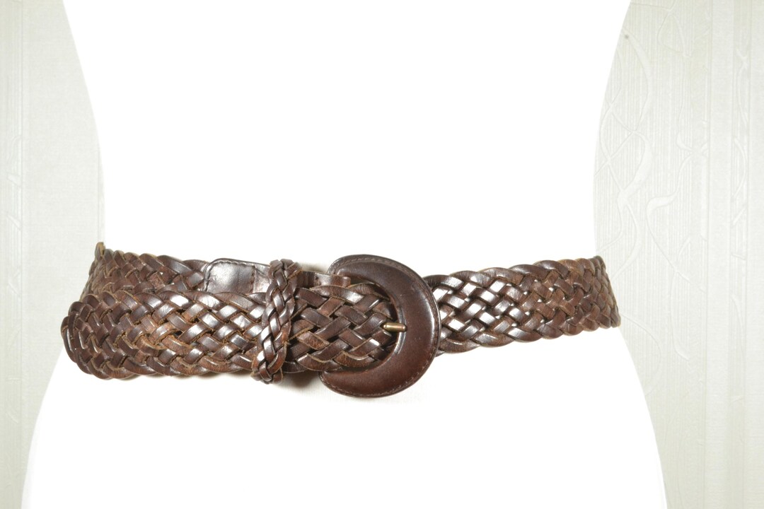 Vintage Chocolate Brown Braided Leather Belt With Round  display picture 3