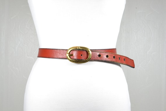 Vintage Etienne Aigner Red Leather Belt With Brass Buckle - Etsy display picture 1