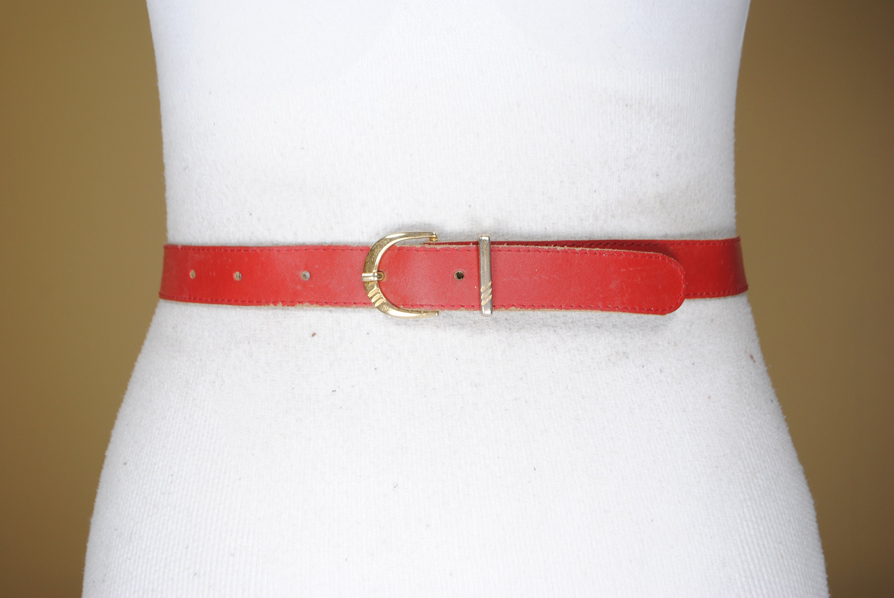 70s 28''32'' Skinny Red Leather Belt With | Etsy