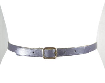 Vintage Skinny Navy Blue Leather Belt, Gold Buckle, Boho Cinch