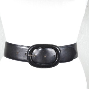 Vintage Wide Black Leather Belt with Wide Oval Buckle, Classic Leather Dress Belt, Genuine Leather High Waist  Black Belt