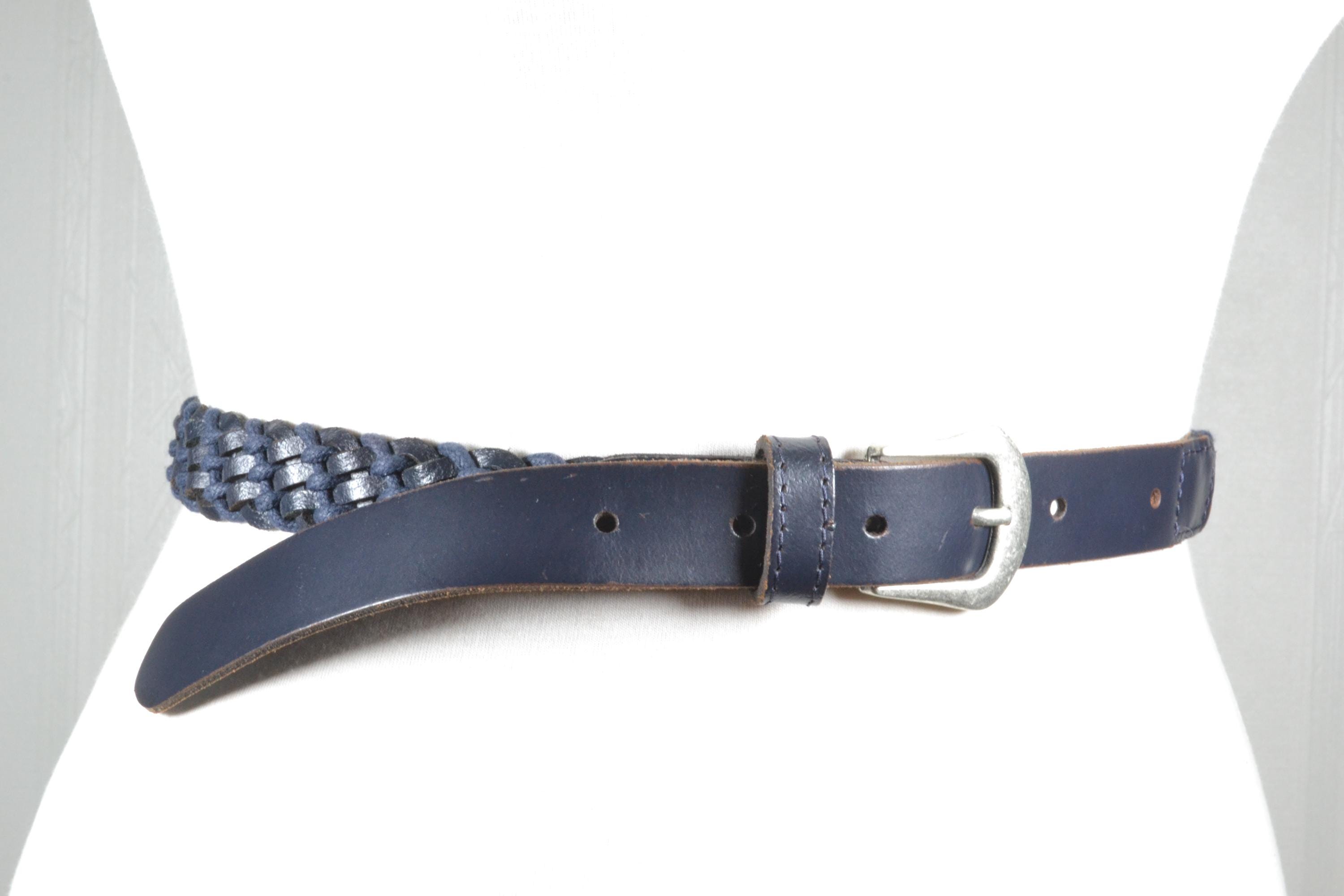 Vintage Wide Blue Braided Belt with Leather Buckle Navy Blue Braided Rope Belt with Leather Buckle - Very  main image 4