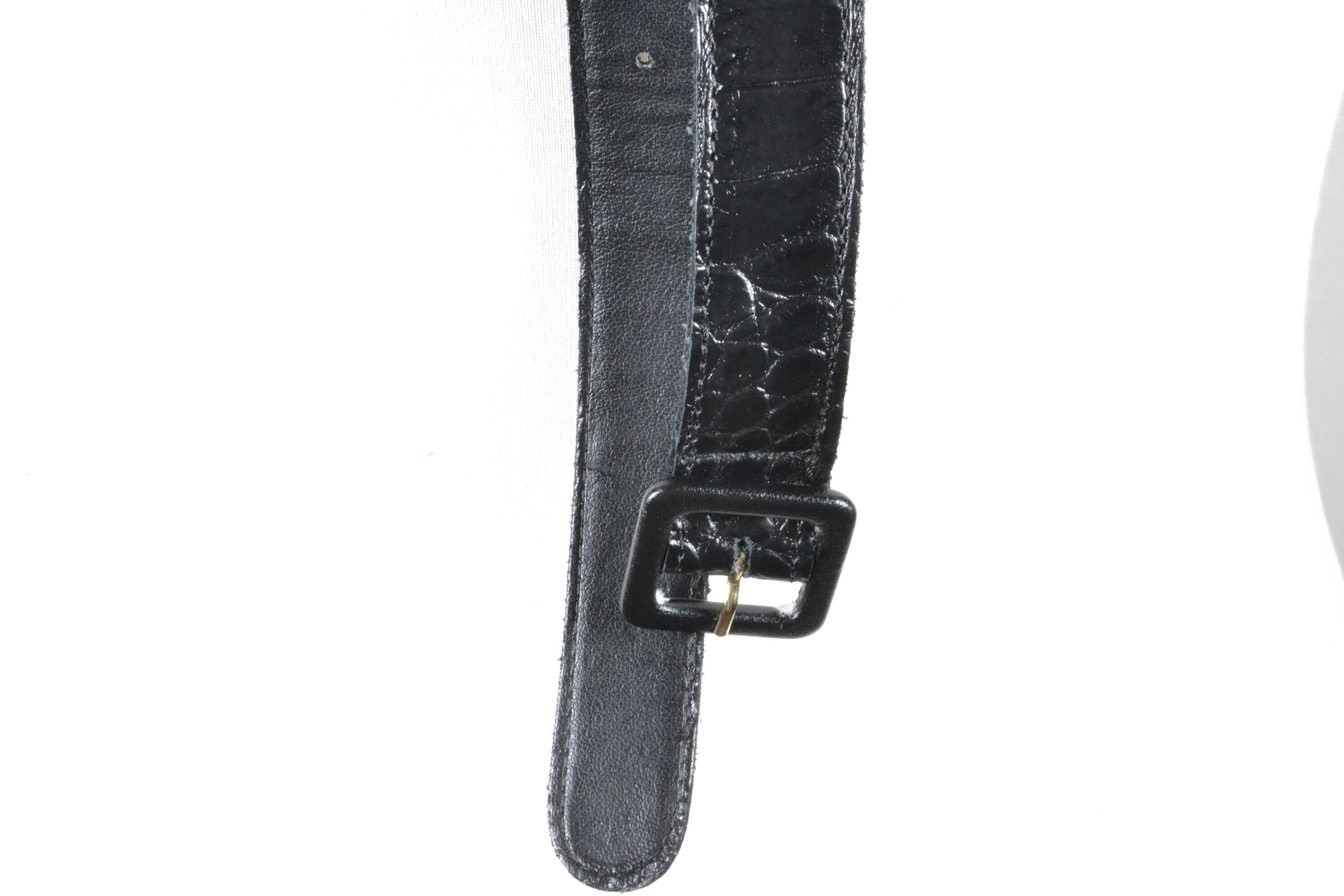 Vintage Black Croco Embossed Leather Belt Textured 