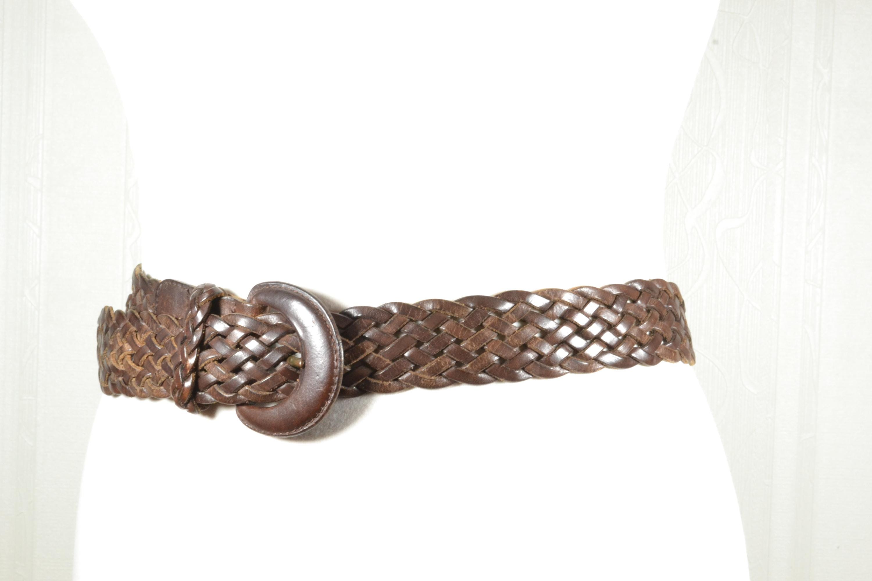 Vintage Chocolate Brown Braided Leather Belt With Round  display picture 3