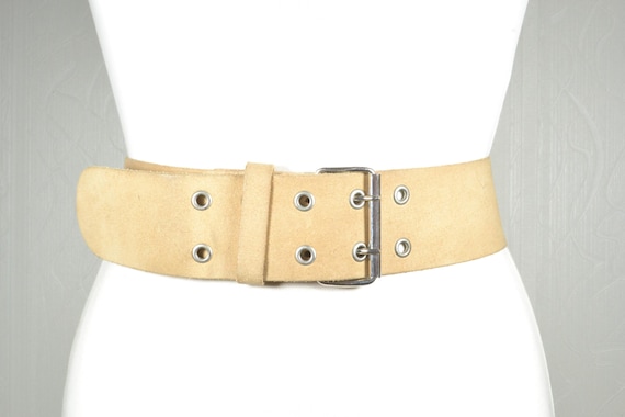Vintage Wide Beige Suede Leather V-shaped Belt With  display picture 1