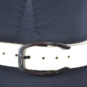 Wide White Leather Belt with Silver Buckle, Classic Trouser Belt, Elegant Pant Belt, Timeless White Dress Belt, Minimalist White Belt