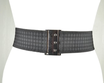 Black Vegan Leather Elastic Statement Belt Wide Black Vegan Leather Stretch Belt: 3 main image 4