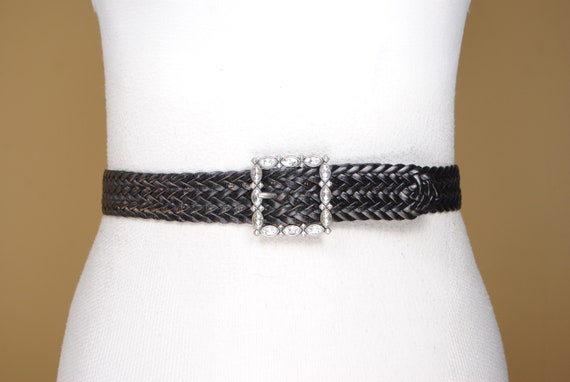 Vintage Black Braided Belt With Rhinestone Buckle - Etsy display picture 3