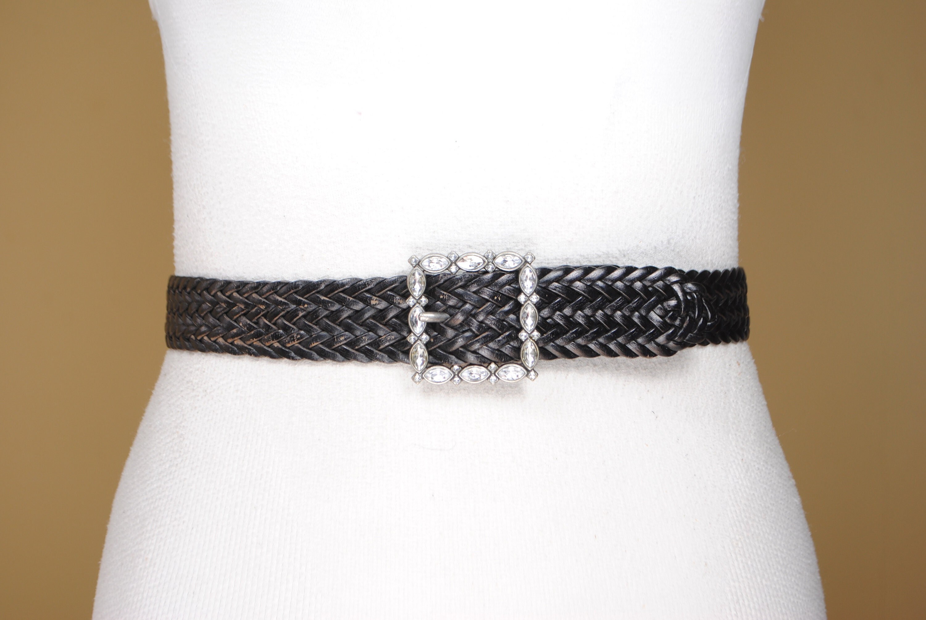 Vintage Black Braided Belt With Rhinestone Buckle - Etsy display picture 3