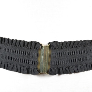 Black Wide Stretch Belt for Women, Black Elastic Corset Belt, Textured Waist Belt with Clasp
