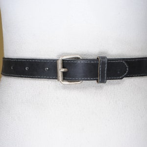 Plain Black Leather Belt for Women, Classic Stitched Career Belt, Minimalist Everyday Waist Accessory, Office Black Belt