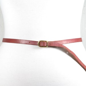 Vintage Skinny Red Leather Belt: Elegant Gold Buckle Waist Belt