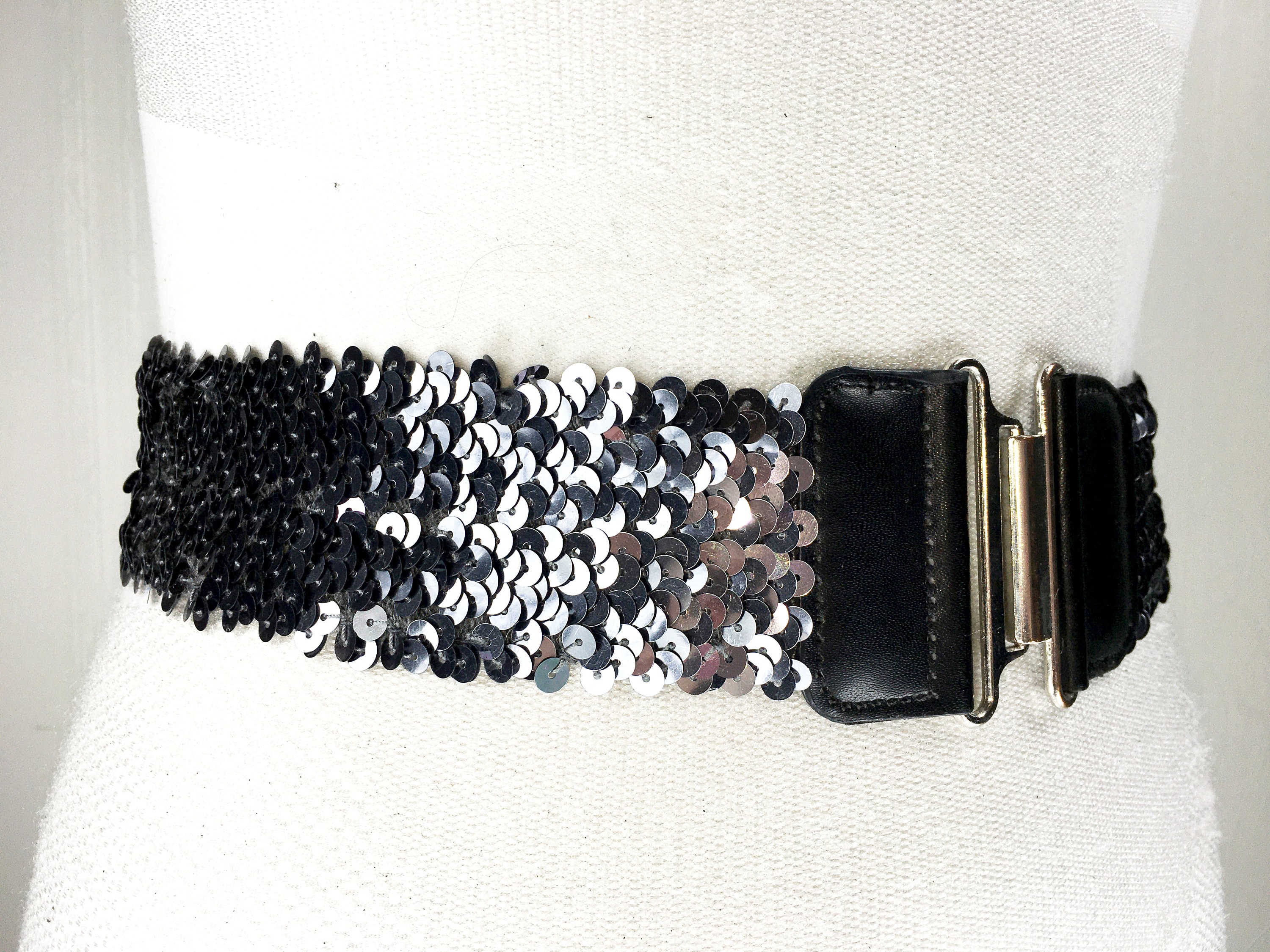 1980s Gray wide sequin stretch belt for women Etsy