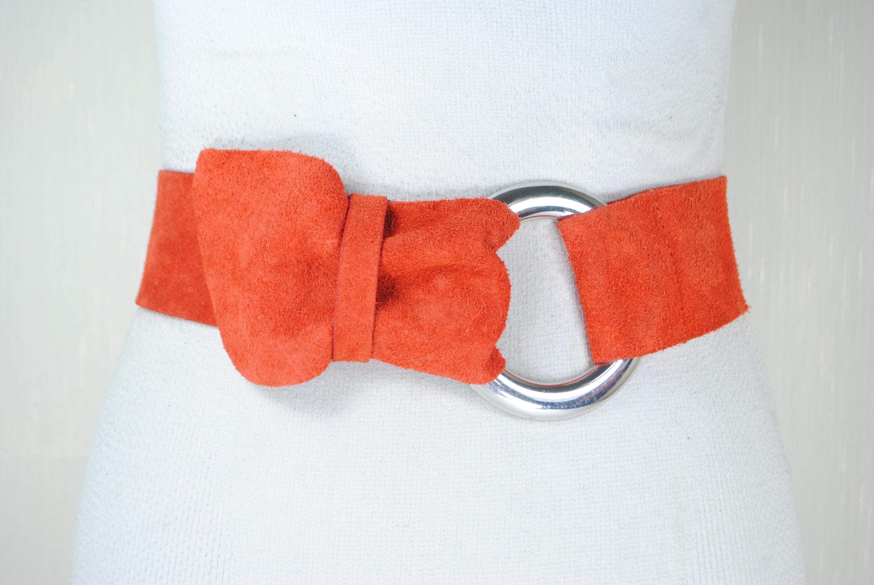 Vintage Orange Suede Belt With Bow Detail and Silver Ring  display picture 3